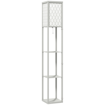 HOMCOM Floor Lamp with 4-Tier Wooden Shelves Light Grey