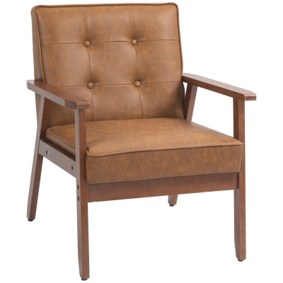 HOMCOM Retro Accent Chair Faux Leather Brown