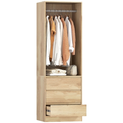HOMCOM Armadio Guardaroba con Asta, Ripiano e 3 Cassetti Teak