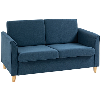 HOMCOM Modern Loveseat Sofa 2 Seater with Wood Legs Blue