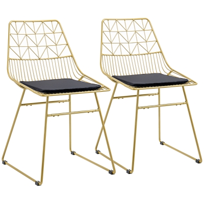 HOMCOM Dining Chairs Set of 2 Metal Wire Gold Tone