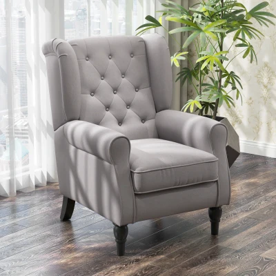 HOMCOM Fauteuil Classique Capitonné Pieds Bois 74x86x102cm Gris