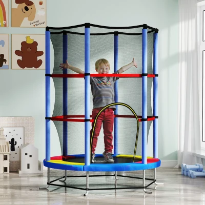 HOMCOM Kindertrampolin, Sicherheitsnetz, Gummifederung, bis 45 kg, Stahlgestell, Ø140x160cm, Bunt