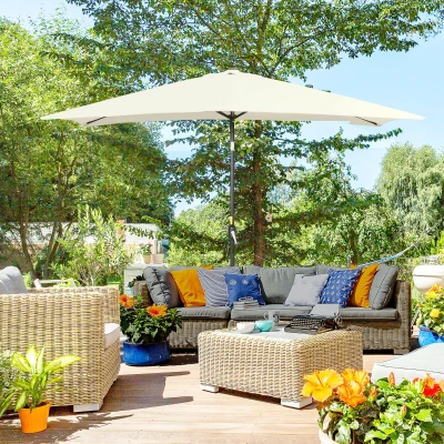 Outsunny Sombrilla de Aluminio 195x295x253 Parasol Rectangular de Jardín Inclinable con Manivela y Poste Desmontable Crema