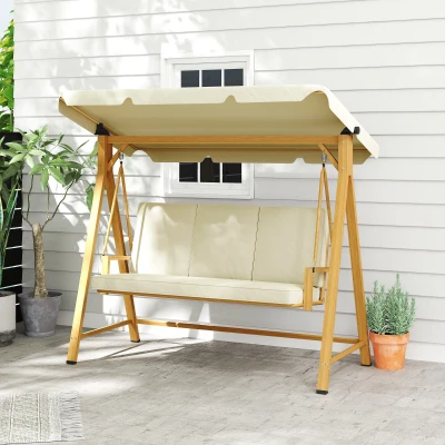 Outsunny Dondolo da Giardino 3 Posti con Tetto e Cuscini Beige