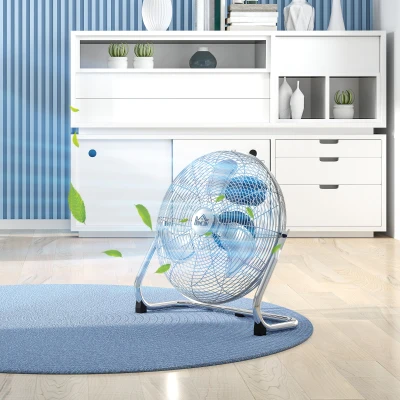HOMCOM Metal Desk Fan 3 Speeds Adjustable Tilt Silver