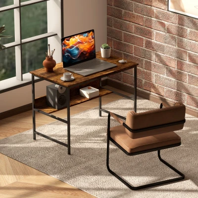 HOMCOM 2-Tier Computer Desk, 100 x 60 cm, Rustic Brown