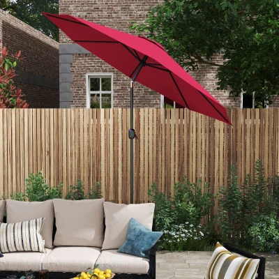 Outsunny Sombrilla de Jardín Ø295x250 cm con Manivela Parasol Exterior con Mecanismo de Inclinación y Poste Desmontable de Metal para Terraza Piscina Patio Vino Tinto