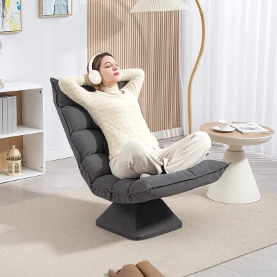 HOMCOM Fauteuil Relax Lin Pivotant Gris Chiné