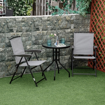 Masă Rotundă de Grădină cu Blat din Sticlă Securizată, Φ60x70 cm, Negru