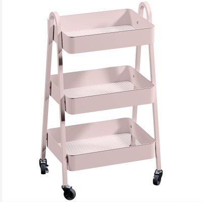 HOMCOM 3-Tier Storage Trolley Pink