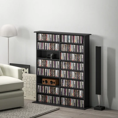 HOMCOM Mobile Libreria a 16 Ripiani per 720 CD in Legno Nero