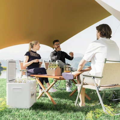 Outsunny 22 Liter Camping-Kühlschrank, Autokühlschrank, Kühlbox mit LED-Licht, AC- und DC-Adapter, leiser Betrieb, Cremeweiß