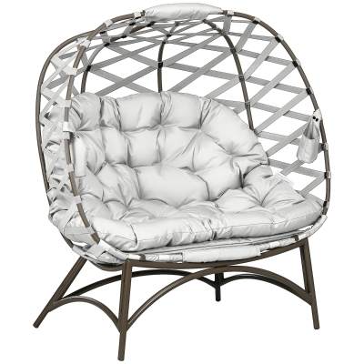 Outsunny 2-Seater Egg Chair Folding Weave Light Grey
