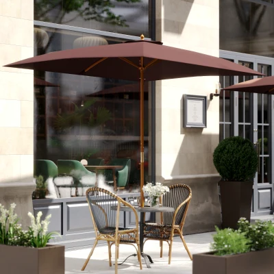 Outsunny Sombrilla Parasol 295x200x255 cm para Jardín Terraza con Mástil de Madera y Toldo de Poliéster 180g/m² Color Café