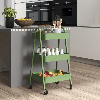HOMCOM Three-Tier Storage Trolley Green