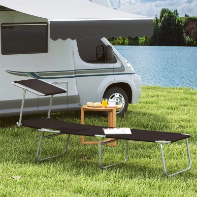 Outsunny Tumbona de jardín Plegable con Toldo y Respaldo Reclinable para Jardín Terraza Acampada 187x58x36cm Negro