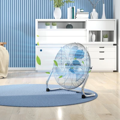 HOMCOM Metal Portable Desk Fan 3-Speed Adjustable Silver