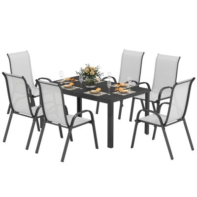 Zestaw Mebli Ogrodowych Outsunny na 6 osób z 6 Staplowalnymi Krzesłami w Kolorze Jasnoszary