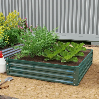 Outsunny Caixa de Cultivo de Exterior Grande e Retangular de Aço Galvanizado para Cultivar  com Base Aberta 120x120x30 cm Verde