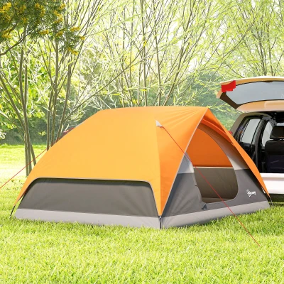 Outsunny Tenda de Campismo para 2-3 Pessoas Dobrável com Bolsa de Transporte Fácil Instalação 205x275x135 cm Laranja e Cinza