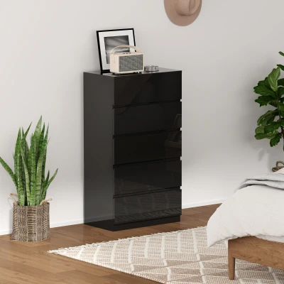 HOMCOM Cómoda com 5 Gavetas de Madeira Cómoda de Dormitório Cómoda Branca para Sala de Estar Estilo Moderno 55x34x100 cm Preto