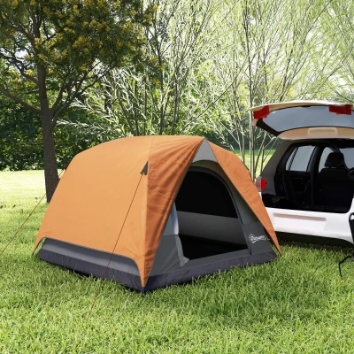 Outsunny Tenda de Campismo para  2-3 Pessoas Dobrável com Bolsa de Transporte 200x200x135 cm Laranja e Cinza