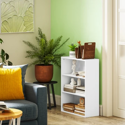 HOMCOM Estante de 3 Níveis Estante para Livros com 2 Prateleiras Ajustáveis para Sala de Estar Escritório Quarto 60x24x80 cm Branco
