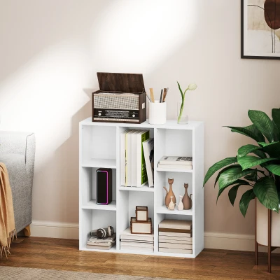 HOMCOM Estante de Arrumação  Estante para Livros com 8 Compartimentos Desenho Vertical ou Horizontal 74,3x24x80 cm Branco