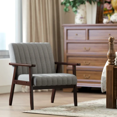 HOMCOM Mid Century Accent Chair Wooden Legs Grey