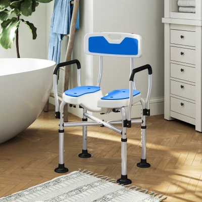 HOMCOM Assento de Duche para Pessoas Idosas com Assento Ranhurado Altura Ajustável Banco de Duche 53x41,5x91,5 cm Azul