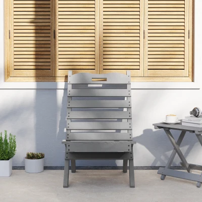 Outsunny Cadeira de Jardim em Madeira com Desenho de Ripas e Encosto Inclinado Carga 120 kg 78x48x76 cm Cinzento