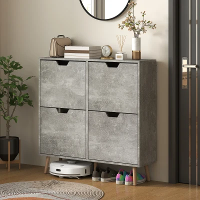 HOMCOM Mobile Scarpiera a 4 Cassetti Ribaltabili in Legno Grigio