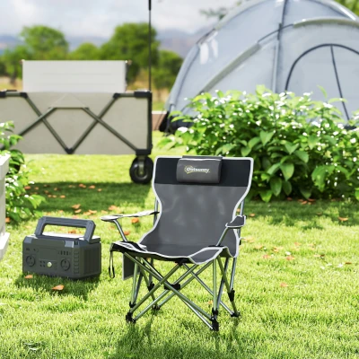 Outsunny Chaise Camping Pliante Repose-Pied Appui-Tête Gris