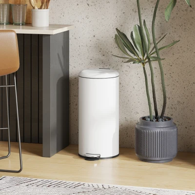 HOMCOM Papelera de Cocina 30L con Pedal Tapa de Cierre Suave y Cubo Extraíble para Dormitorio Oficina Estudio Salón Crema