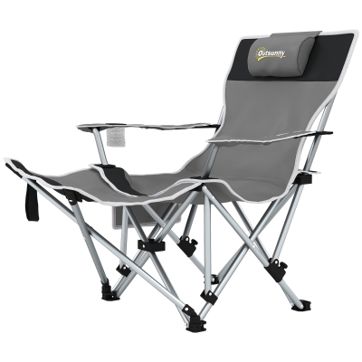 Outsunny Chaise Camping Pliante Repose-Pied Appui-Tête Gris