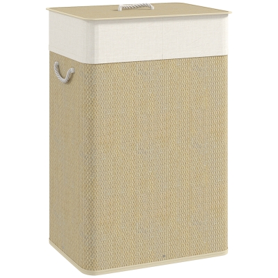 HOMCOM Bamboo Laundry Basket 72L with Lid Natural Wood