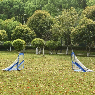HOMCOM Fußballtore, Pop Up Tor, Tragbares Fußballnetz, 2er Set Minitore, mobil mit Tragetasche, Faltbar, Blau, 123 x 80 x 80 cm