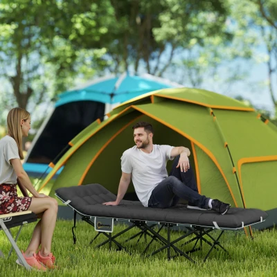 Outsunny Lit Camping Pliable Portable avec Matelas Noir