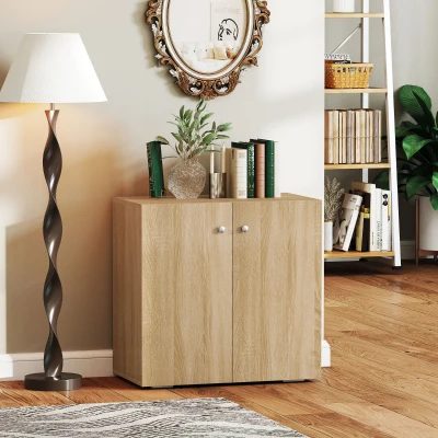 HOMCOM Aparador de Salón con 2 Puertas Armario Auxiliar con 2 Estantes para Libros Ropa Juguetes Estilo Moderno 70x39x70 cm Madera Natural