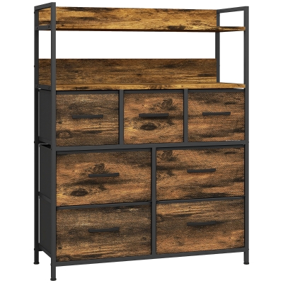 HOMCOM Meuble de rangement commode 7 tiroirs en tissu pliables et amovibles étagères ouvertes, brun rustique
