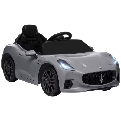 AIYAPLAY Coche Eléctrico Infantil Maserati Gran Turismo Folgore con Batería 12V Mando a Distancia Faros Bocina Música MP3 Gris