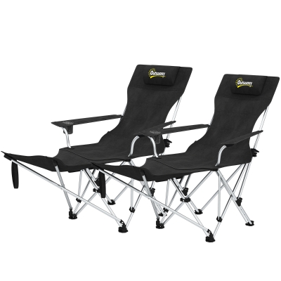 Outsunny 2 Chaises Camping Pliantes Inclinables avec Repose-Pieds Noir