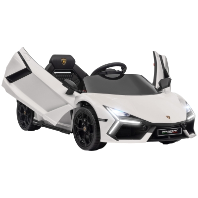 AIYAPLAY Coche Eléctrico para Niños de +3 Años Lamborghini Revuelto con Mando a Distancia Faros LED Bocina Música Blanco