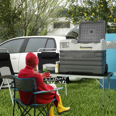 Outsunny Glacière électrique à compression 56L portable avec modes ECO/MAX, tige télescopique et roulettes, noir