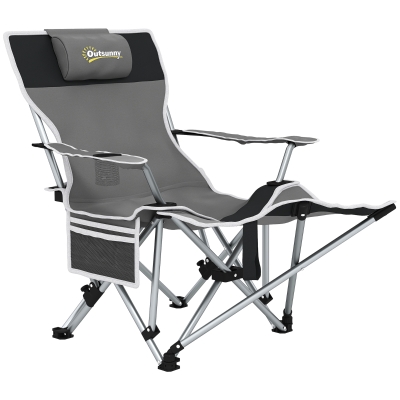 Outsunny Chaise Camping Pliante Repose-Pied Appui-Tête Gris