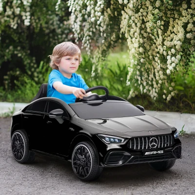 AIYAPLAY Coche Eléctrico para Niños de +3 Años Mercedes-benz AMG CLA 45 con Batería 12V Mando a Distancia Faros Música Negro