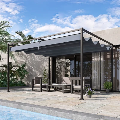 Outsunny Metal Pergola 4x3m with Retractable Roof Grey