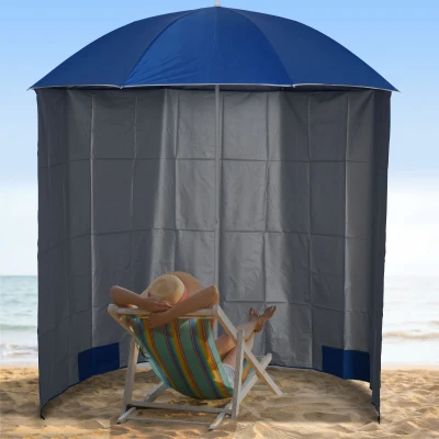 Outsunny Parasol Parasol de Plage avec Paroi Latérale en Polyester Bleu 2,2 x H2,2m