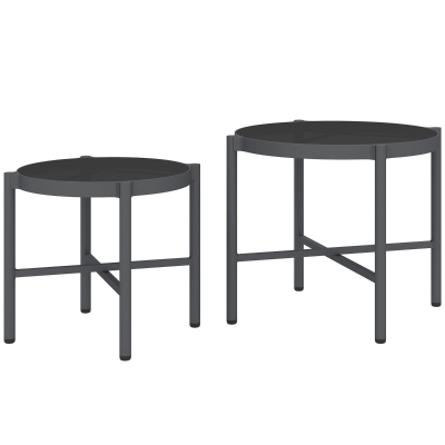 Outsunny Lot 2 Tables Basses Jardin Verre Trempé Aluminium Noir
